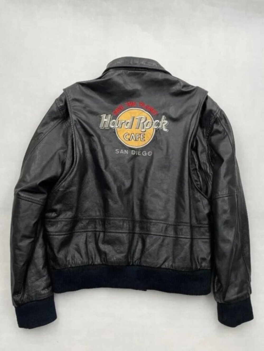 Vintage Hard Rock Cafe San Diego Leather Bomber Jacket Save The Planet Men's XL